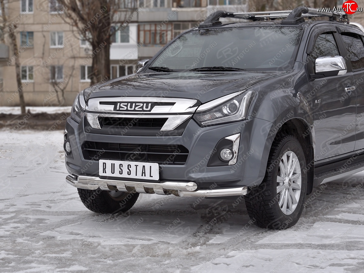 22 399 р. Защита переднего бампера (Ø 63 мм с клыками, нержавейка) SLITKOFF  Isuzu D-Max  RT85,TFR DoubleCab (2015-2021) рестайлинг  с доставкой в г. Владивосток