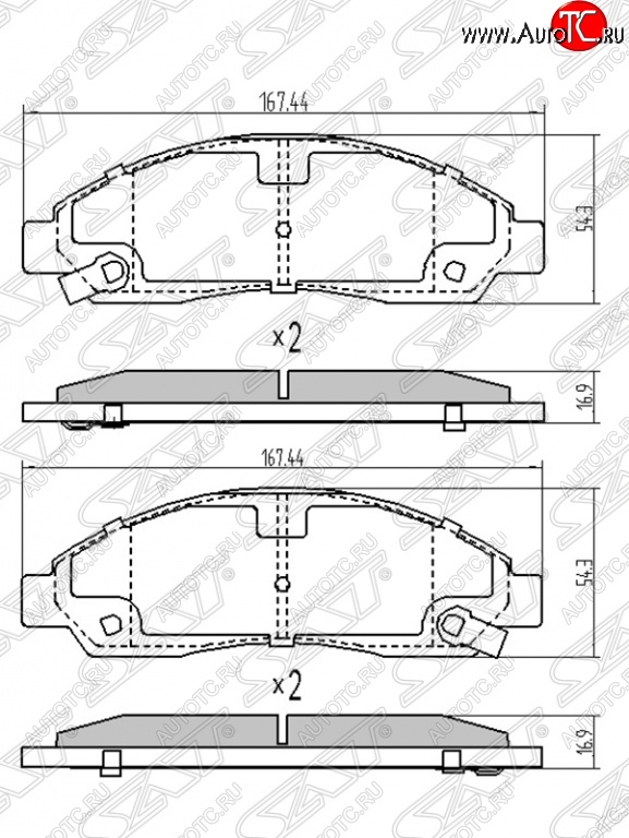 1 559 р. Колодки тормозные SAT (передние) Mitsubishi Lancer 10 седан дорестайлинг (2007-2010)  с доставкой в г. Владивосток