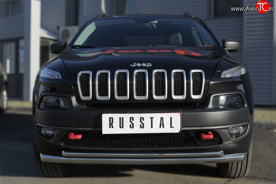 21 599 р. Защита переднего бампера (Trailhawk 2 трубыØ63 и 42 мм, нержавейка) SLITKOFF Jeep Cherokee KL дорестайлинг (2014-2017)  с доставкой в г. Владивосток