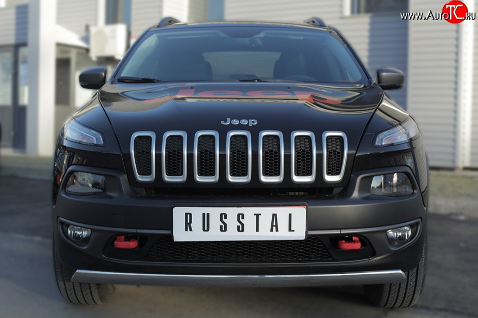 5 299 р. Защита переднего бампера (Trailhawk Ø75х42 мм, нержавейка) Russtal  Jeep Cherokee  KL (2014-2017) дорестайлинг  с доставкой в г. Владивосток