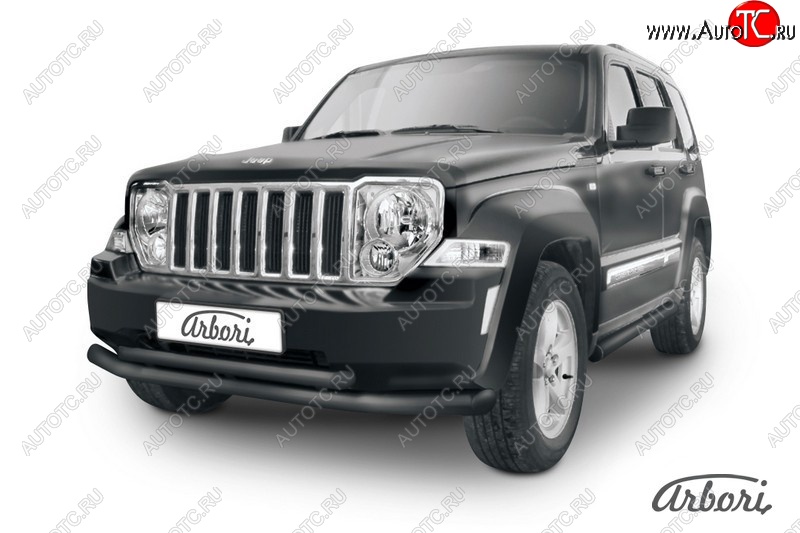 12 509 р. Защита переднего бампера Arbori (черная, 2 трубы d76 и 57 mm) Jeep Cherokee KK (2007-2014)  с доставкой в г. Владивосток