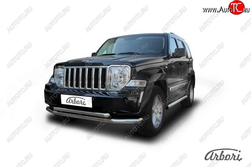 18 359 р. Защита переднего бампера Arbori (нержавейка, 2 трубы d76 и 57 mm) Jeep Cherokee KK (2007-2014)  с доставкой в г. Владивосток