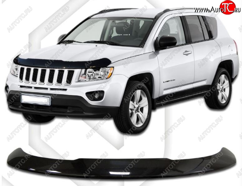 2 159 р. Дефлектор капота CA-Plastic  Jeep Compass  MK (2011-2015) рестайлинг (Classic черный, Без надписи)  с доставкой в г. Владивосток