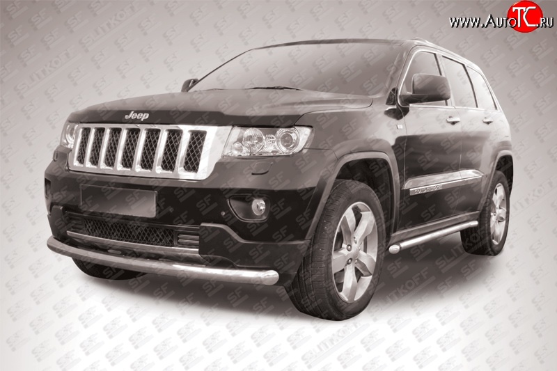 16 399 р. Одинарная защита переднего бампера диаметром 76 мм Slitkoff  Jeep Grand Cherokee  WK2 (2010-2013) дорестайлинг (Нержавейка, Полированная)  с доставкой в г. Владивосток