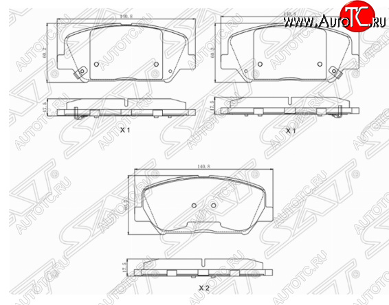 1 159 р. Комплект передних тормозных колодок SAT  KIA Ceed  2 JD (2012-2016) дорестайлинг универсал, дорестайлинг, хэтчбэк  с доставкой в г. Владивосток