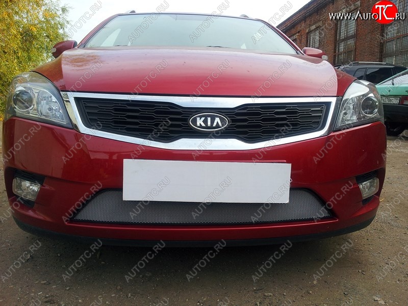 1 539 р. Защитная сетка на бампер Russtal (хром)  KIA Ceed  1 ED (2010-2012) рестайлинг универсал, рестайлинг, хэтчбэк 5 дв.  с доставкой в г. Владивосток