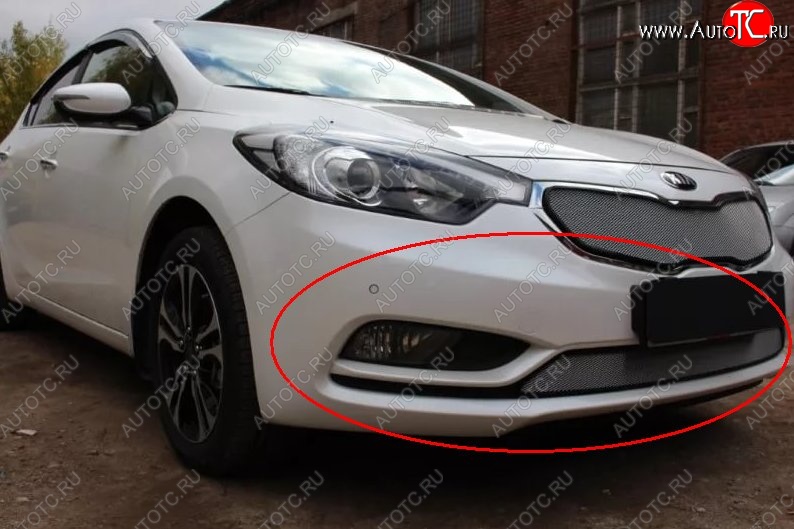 1 539 р. Нижняя защитная сетка на бампер Russtal (хром) KIA Cerato 3 YD дорестайлинг седан (2013-2016)  с доставкой в г. Владивосток