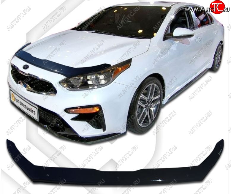 2 099 р. Дефлектор капота CA-Plastiс  KIA Cerato  4 BD (2018-2021) дорестайлинг седан, дорестайлинг, хэтчбэк (Classic черный, Без надписи)  с доставкой в г. Владивосток