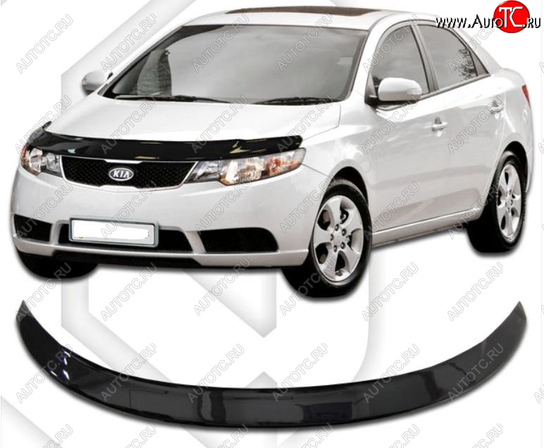 2 269 р. Дефлектор капота CA-Plastic  KIA Cerato  2 TD (2008-2013) седан (серия Classic черный, Без надписи)  с доставкой в г. Владивосток