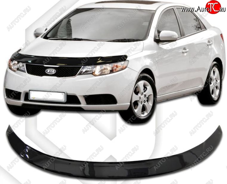 2 159 р. Дефлектор капота CA-Plastiс  KIA Forte ( седан,  хэтчбек) (2008-2013) (Classic черный, Без надписи)  с доставкой в г. Владивосток