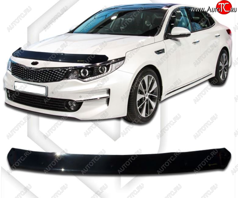 2 099 р. Дефлектор капота CA-Plastiс  KIA Optima  4 JF (2015-2018) дорестайлинг универсал, дорестайлинг седан (Classic черный, Без надписи)  с доставкой в г. Владивосток