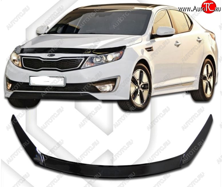 2 199 р. Дефлектор капота CA-Plastiс Exclusive KIA Optima 3 TF дорестайлинг седан (2010-2013) (Classic черный, Без надписи)  с доставкой в г. Владивосток