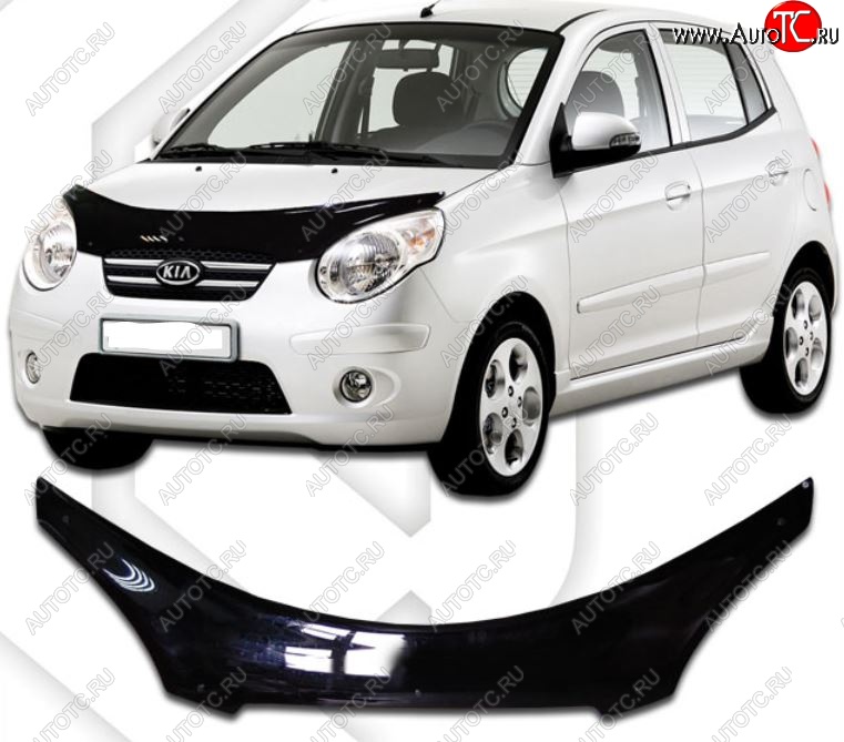 2 199 р. Дефлектор капота CA-Plastiс  KIA Picanto  1 SA хэтчбэк 5 дв. (2007-2011) 1-ый рестайлинг, 2-ой рестайлинг (Classic черный, Без надписи)  с доставкой в г. Владивосток