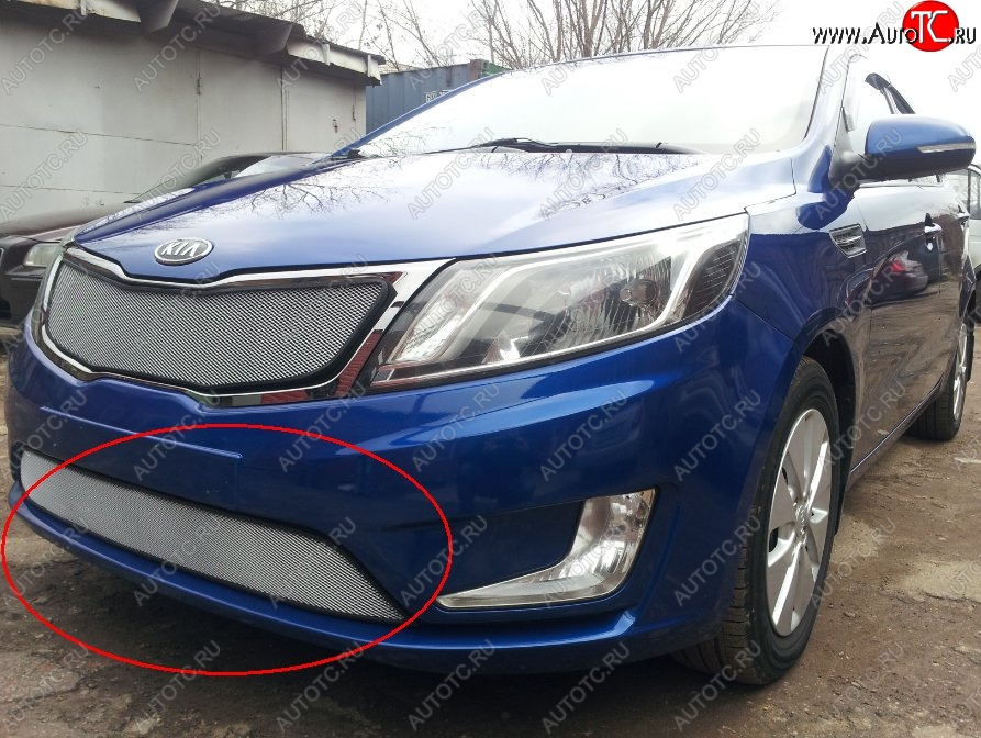 1 599 р. Нижняя защитная сетка на бампер Russtal (хром) KIA Rio 3 QB дорестайлингхэтчбек5дв. (2011-2015)  с доставкой в г. Владивосток