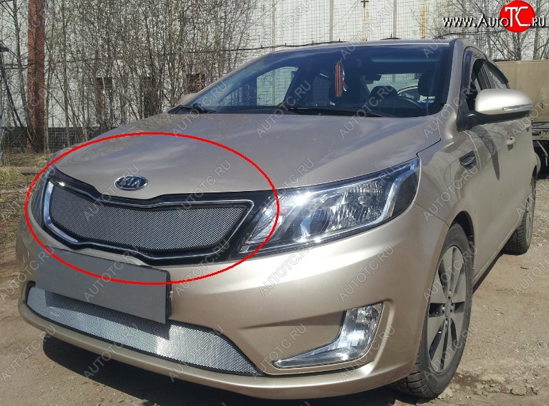 1 599 р. Сетка в решетку радиатора (к-я Premium) Russtal KIA Rio 3 QB дорестайлинг седан (2011-2015) (хром)  с доставкой в г. Владивосток