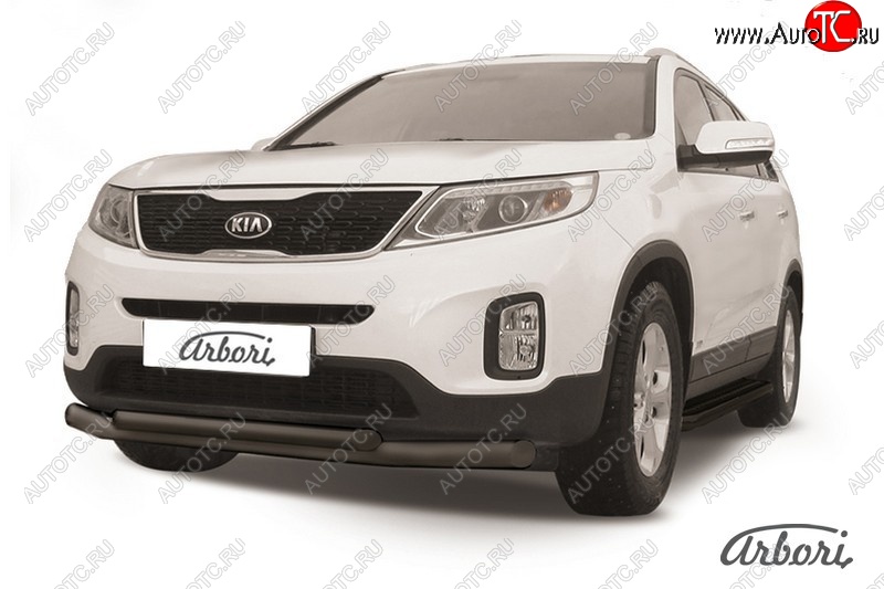 7 019 р. Защита переднего бампера Arbori (черная, 2 трубы d57 и 42 mm) KIA Sorento XM рестайлинг (2012-2015)  с доставкой в г. Владивосток