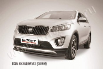 8 999 р. Защита переднего бампера из трубы d57 Slitkoff  KIA Sorento  UM/Prime (2014-2018) дорестайлинг (Цвет: серебристый)  с доставкой в г. Владивосток. Увеличить фотографию 1