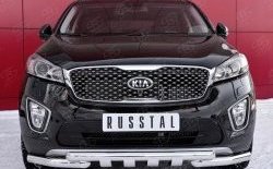 25 549 р. Защита переднего бампера (2 трубыØ63 мм, нержавейка) SLITKOFF  KIA Sorento  UM/Prime (2014-2018) дорестайлинг  с доставкой в г. Владивосток. Увеличить фотографию 1