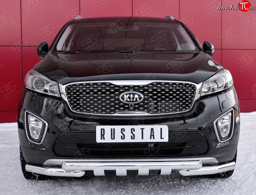 25 549 р. Защита переднего бампера (2 трубыØ63 мм, нержавейка) SLITKOFF  KIA Sorento  UM/Prime (2014-2018) дорестайлинг  с доставкой в г. Владивосток