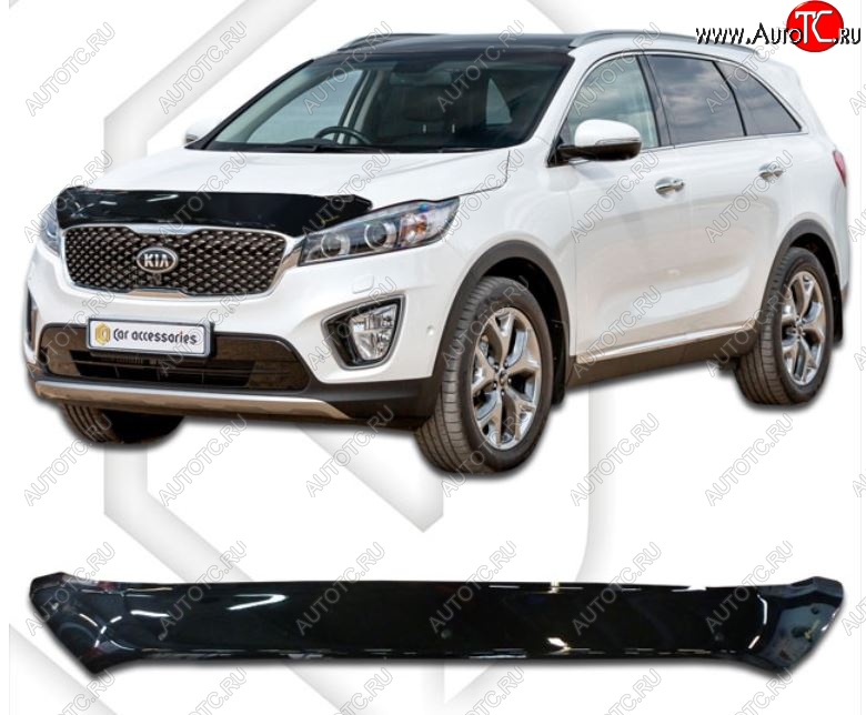 1 999 р. Дефлектор капота CA-Plastiс  KIA Sorento  UM/Prime (2014-2020) дорестайлинг, рестайлинг (Classic черный, Без надписи)  с доставкой в г. Владивосток