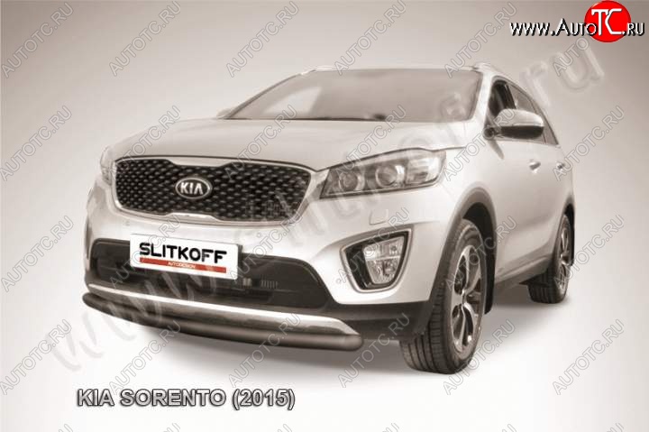 7 599 р. Защита переднего бампера (Ø57 мм, сталь окрашенная) Russtal  KIA Sorento  UM/Prime (2014-2018) дорестайлинг (Цвет: серебристый)  с доставкой в г. Владивосток