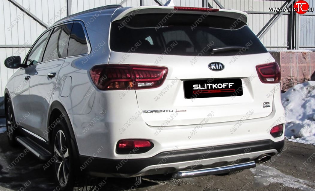 7 999 р. Защита заднего бампера Slitkoff (d57)  KIA Sorento  UM/Prime (2018-2020) рестайлинг (Нержавейка, Полированная)  с доставкой в г. Владивосток