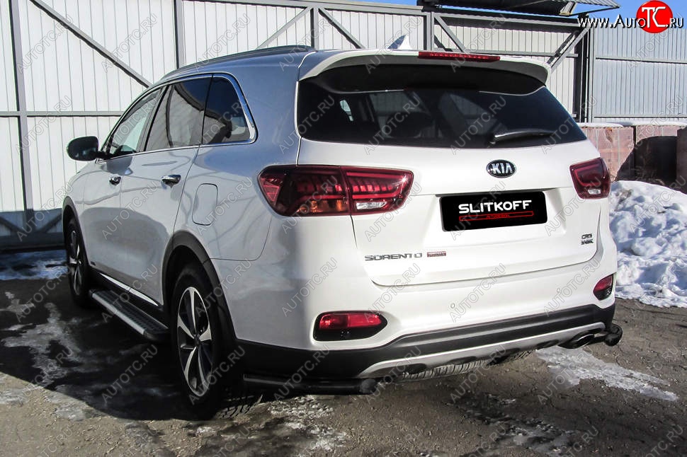 5 699 р. Защита заднего бампера Slitkoff (уголки, d57) KIA Sorento UM/Prime рестайлинг (2018-2020) (Сталь с полимерным покрытием. Цвет: чёрный)  с доставкой в г. Владивосток