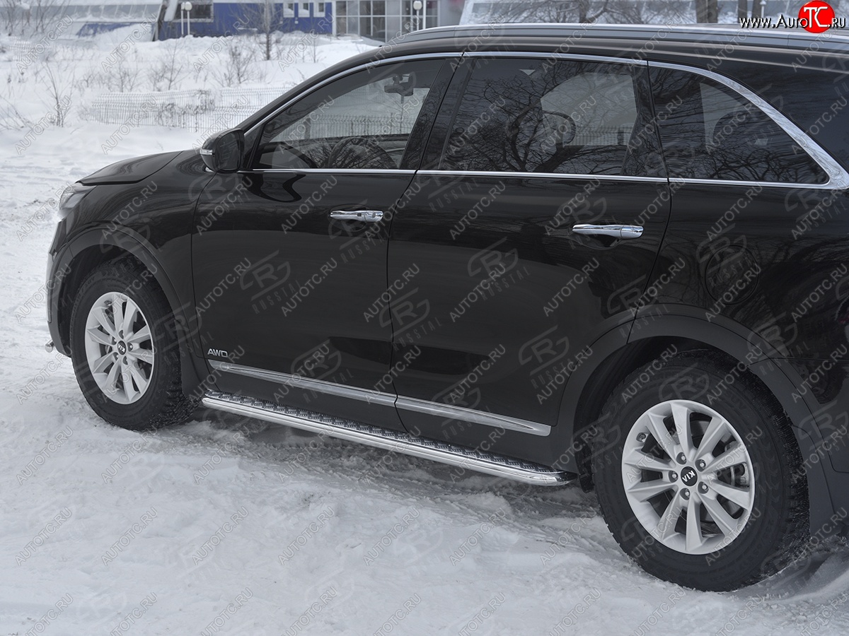 26 999 р. Порожки для ног SLITKOFF (Ø42 мм)  KIA Sorento  UM/Prime (2018-2020) рестайлинг (Лист алюминиевый, труба - нержавейка)  с доставкой в г. Владивосток