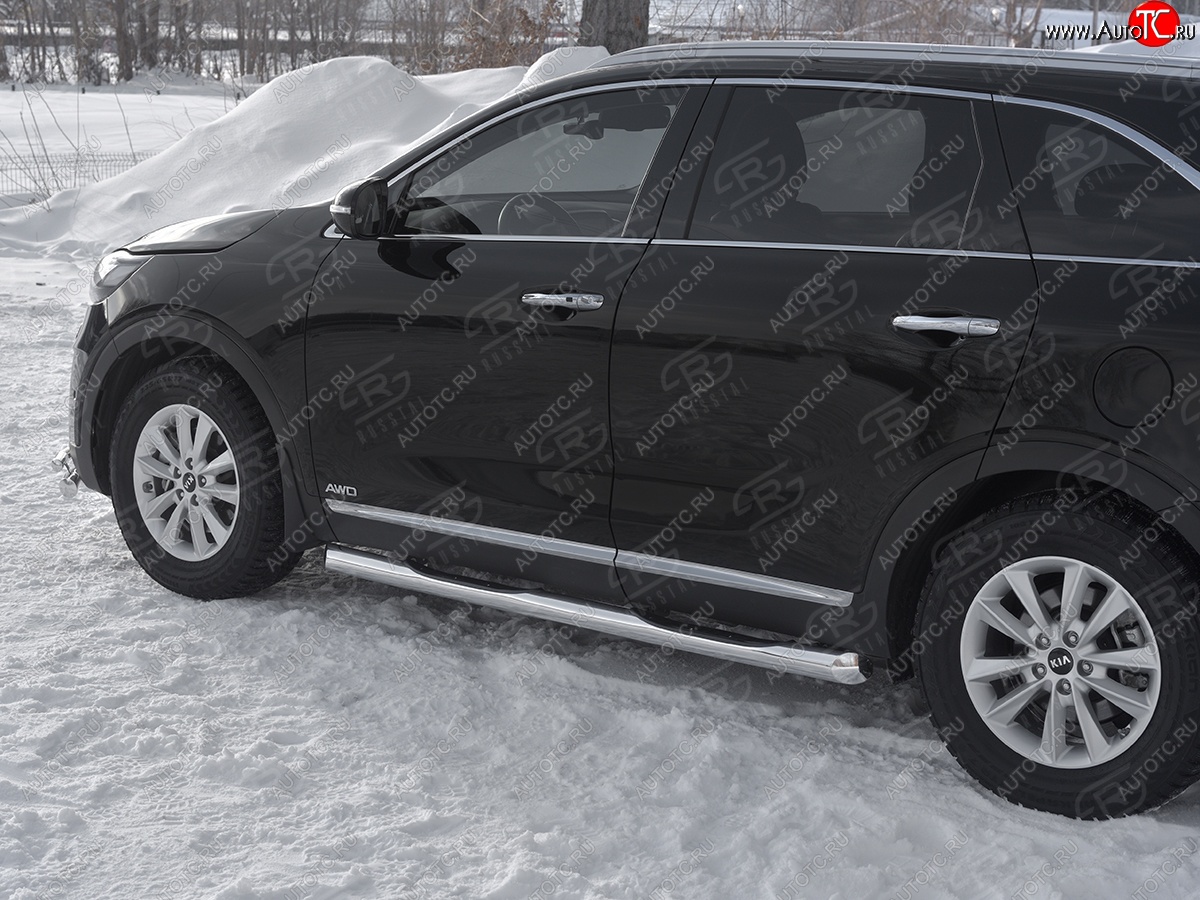 26 999 р. Защита порогов (Ø76 мм с проступью, нержавейка) SLITKOFF  KIA Sorento  UM/Prime (2018-2020) рестайлинг (Металлические торцы под 45°)  с доставкой в г. Владивосток