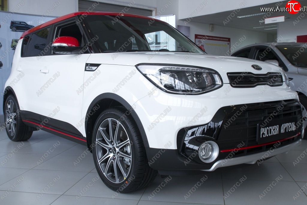 4 999 р. Накладки на колёсные арки RA (комплект 4 шт.)  KIA Soul  PS (2017-2019) рестайлинг (Поверхность шагрень)  с доставкой в г. Владивосток