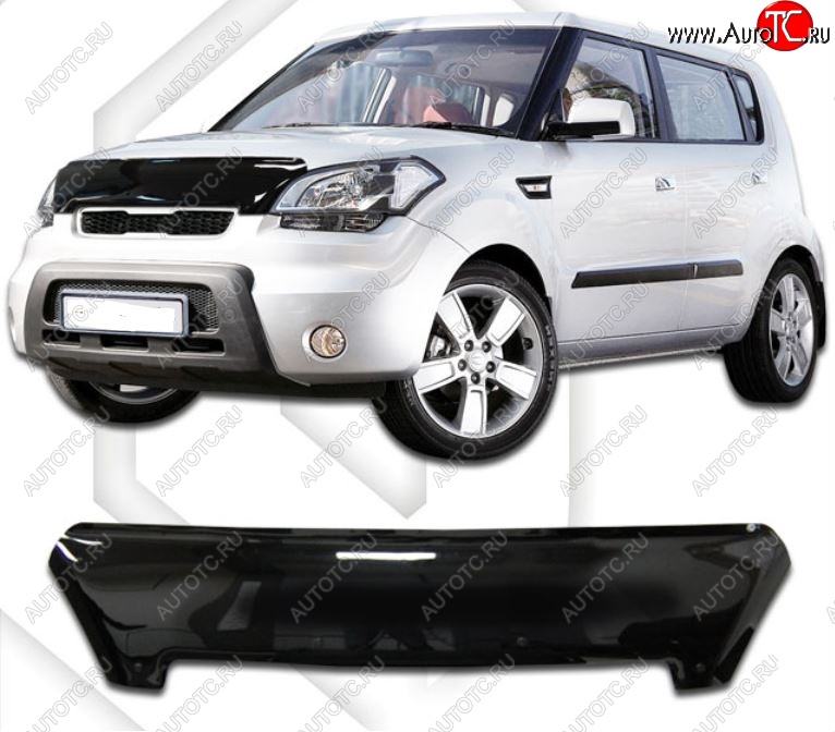 1 999 р. Дефлектор капота CA-Plastic  KIA Soul  AM (2008-2011) дорестайлинг (Classic черный, Без надписи)  с доставкой в г. Владивосток