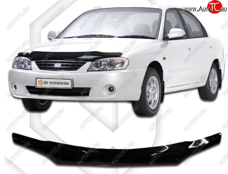 1 999 р. Дефлектор капота CA-Plastic  KIA Spectra (2000-2009) (Classic черный, Без надписи)  с доставкой в г. Владивосток