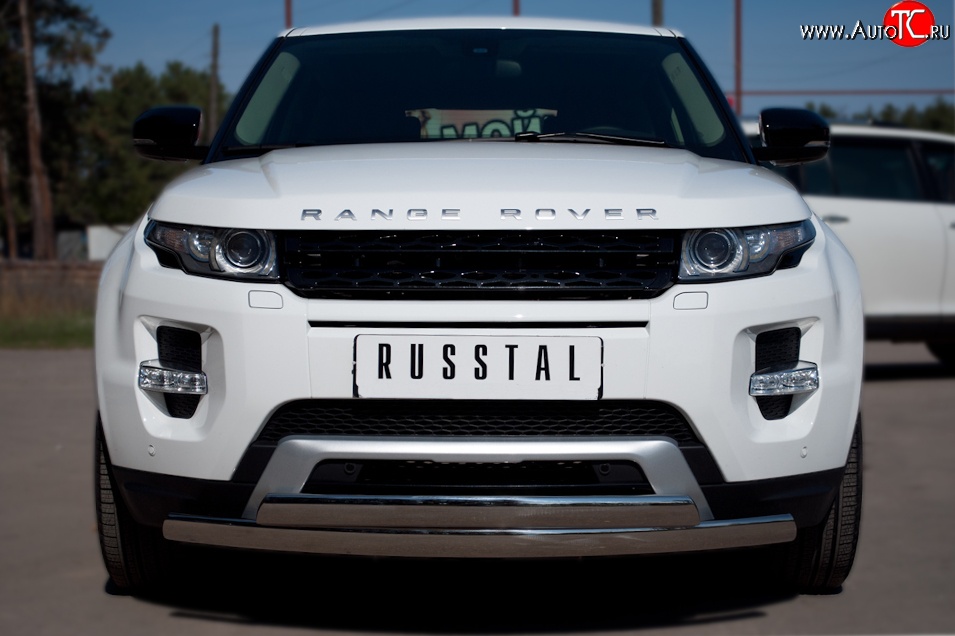 27 649 р. Защита переднего бампера (2 трубыØ75х42 мм, нержавейка) Russtal Land Rover Range Rover Evoque 1 L538 дорестайлинг 5 дв. (2011-2015)  с доставкой в г. Владивосток