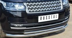 21 549 р. Защита переднего бампера (2 трубыØ63 и 42 мм, нержавейка) SLITKOFF Land Rover Range Rover 4 L405 дорестайлинг (2012-2017)  с доставкой в г. Владивосток. Увеличить фотографию 2