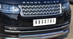 Защита переднего бампера (2 трубыØ76 и 63 мм, нержавейка) SLITKOFF Land Rover (Ленд) Range Rover (Ренж)  4 L405 (2012-2017) 4 L405 дорестайлинг