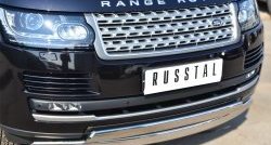 27 649 р. Защита переднего бампера (2 трубыØ75х42 мм, нержавейка) Russtal Land Rover Range Rover 4 L405 дорестайлинг (2012-2017)  с доставкой в г. Владивосток. Увеличить фотографию 2