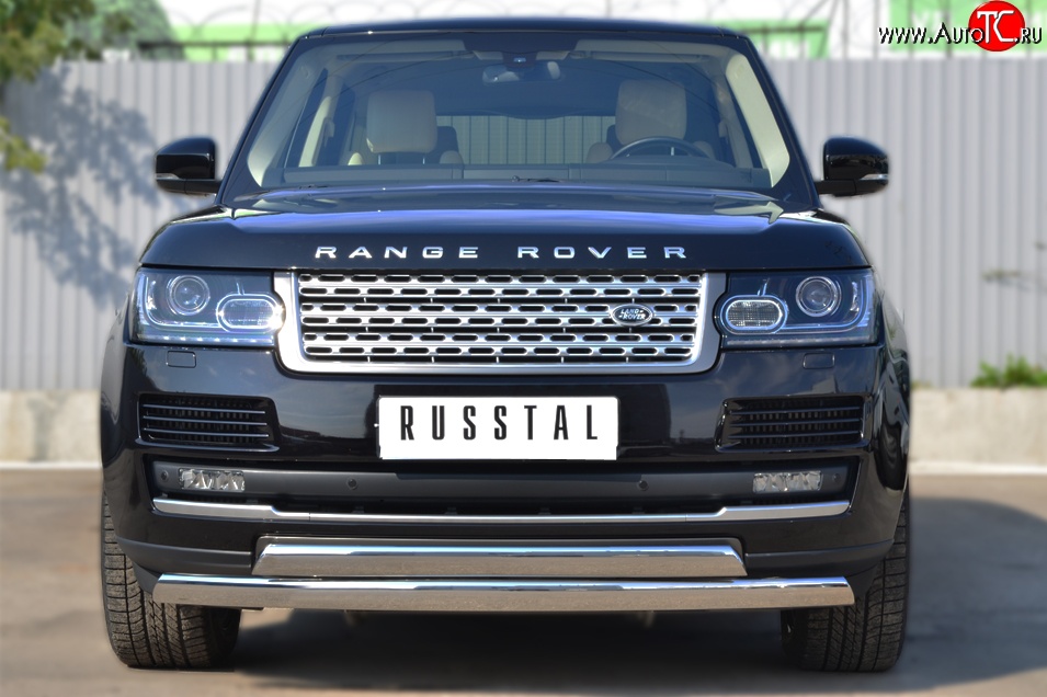 27 649 р. Защита переднего бампера (2 трубыØ75х42 мм, нержавейка) Russtal Land Rover Range Rover 4 L405 дорестайлинг (2012-2017)  с доставкой в г. Владивосток