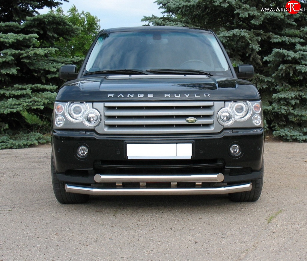 30 499 р. Защита переднего бампера (2 трубыØ76 мм, нержавейка) SLITKOFF  Land Rover Range Rover  3 L322 (2002-2006) дорестайлинг  с доставкой в г. Владивосток