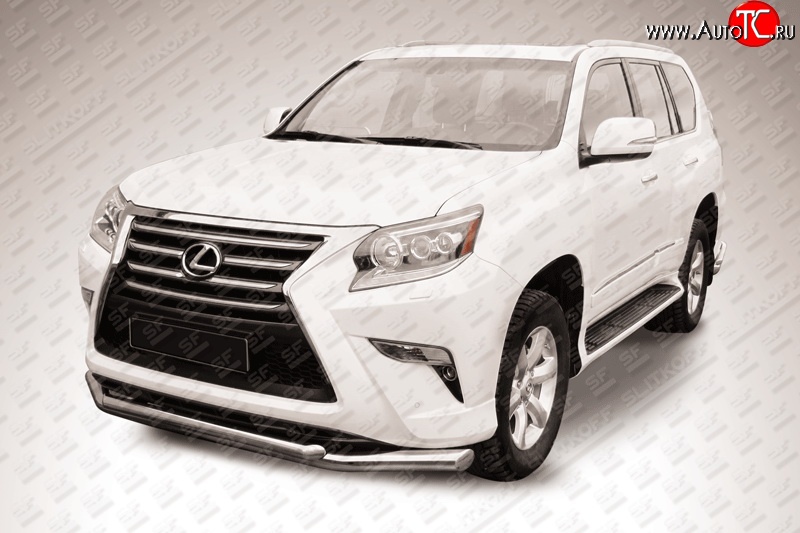 22 999 р. Двойная защита переднего бампера из труб диаметром 76 и 57 мм Slitkoff  Lexus GX460  J150 (2013-2022) 1-ый рестайлинг, 2-ой рестайлинг (Нержавейка, Полированная)  с доставкой в г. Владивосток