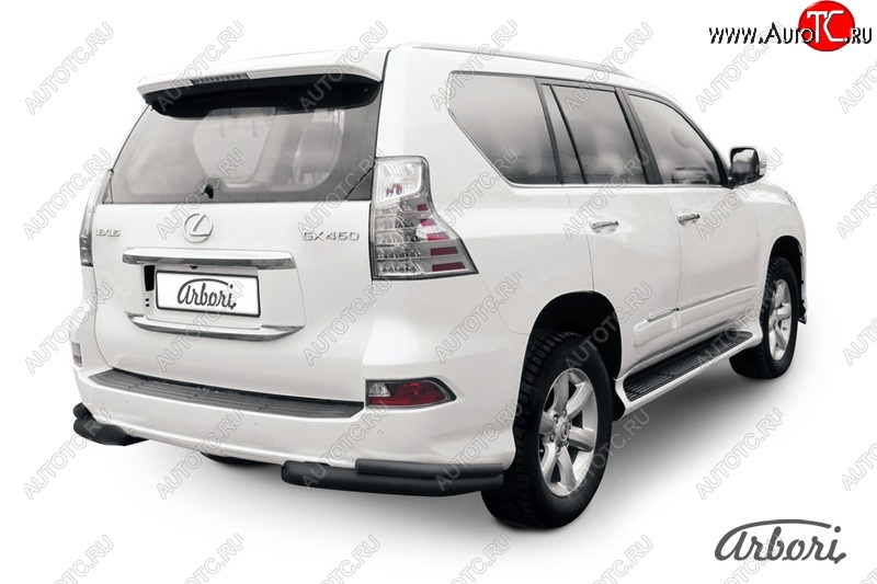 11 159 р. Защита заднего бампера Arbori (уголки, черная, 2 трубы d76 и 42 mm). Lexus GX460 J150 1-ый рестайлинг (2013-2019)  с доставкой в г. Владивосток