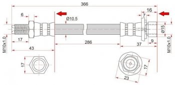 Тормозной шланг SAT (задний, промежуточный, пр-во Таиланд, №2) Lexus (Лексус) LX470 (ЛХ)  J100 (1998-2002), Toyota (Тойота) Land Cruiser (Лэнд)  100 (1998-2007)