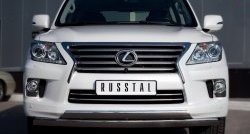 Защита переднего бампера (2 трубыØ75х42 мм, нержавейка) Russtal Lexus LX570 J200 дорестайлинг (2007-2012)