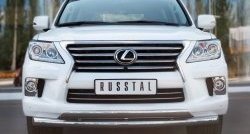 Защита переднего бампера (2 трубыØ76 и 63 мм, нержавейка) Russtal Lexus LX570 J200 дорестайлинг (2007-2012)