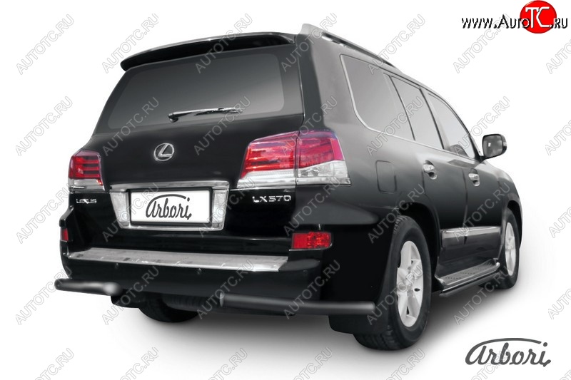 9 719 р. Защита заднего бампера Arbori (уголки, черная, 1 труба d76 mm). Lexus LX570 J200 1-ый рестайлинг (2012-2015)  с доставкой в г. Владивосток