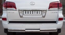 Защита заднего бампера (2 трубы Ø76 и 42 мм, нержавейка) SLITKOFF Lexus (Лексус) LX570 (ЛХ)  J200 (2012-2015) J200 1-ый рестайлинг