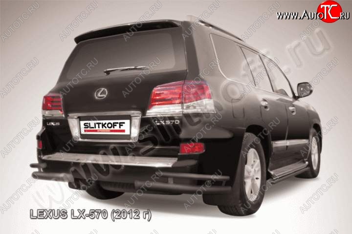 15 649 р. Защита заднего бампера из уголков d76+d42 Slitkoff (двойные) Lexus LX570 J200 1-ый рестайлинг (2012-2015) (Цвет: серебристый)  с доставкой в г. Владивосток