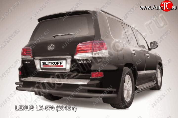 19 999 р. Защита заднего бампера из труб d76+42 Slitkoff (с уголками) Lexus LX570 J200 1-ый рестайлинг (2012-2015) (Цвет: серебристый)  с доставкой в г. Владивосток