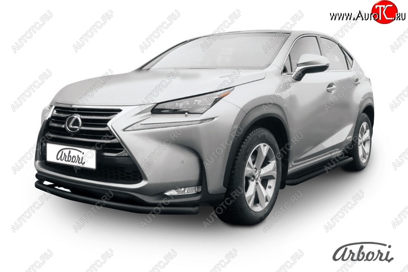 7 019 р. Защита переднего бампера Arbori (радиусная, черная, 1 труба d57 mm). Lexus NX300h Z10 дорестайлинг (2014-2017)  с доставкой в г. Владивосток