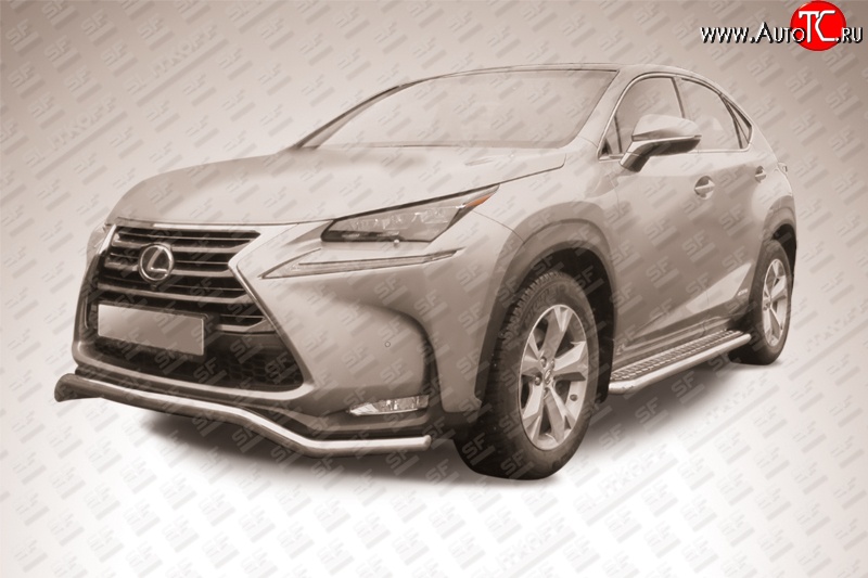 14 449 р. Фигурная защита переднего бампера диаметром 57 мм Slitkoff Lexus NX300h Z10 дорестайлинг (2014-2017) (Нержавейка, Полированная)  с доставкой в г. Владивосток