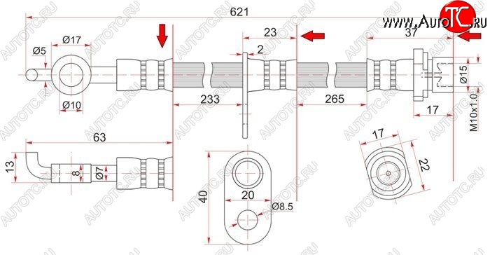 869 р. Тормозной шланг SAT (передний, правый, пр-во Таиланд) Toyota Noah 2 дорестайлинг (2007-2010)  с доставкой в г. Владивосток